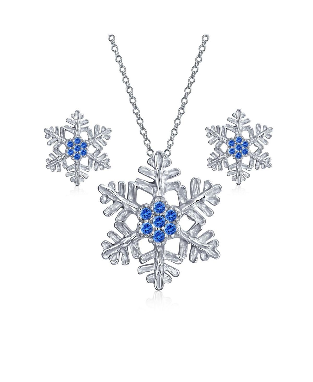 Bling Jewelry Holiday Party Flower Christmas Winter Cubic Zirconia Accent Cz Snowflake Pendant Micro Pave Clear Cz Necklace Earring Set For Women Ster Product Image