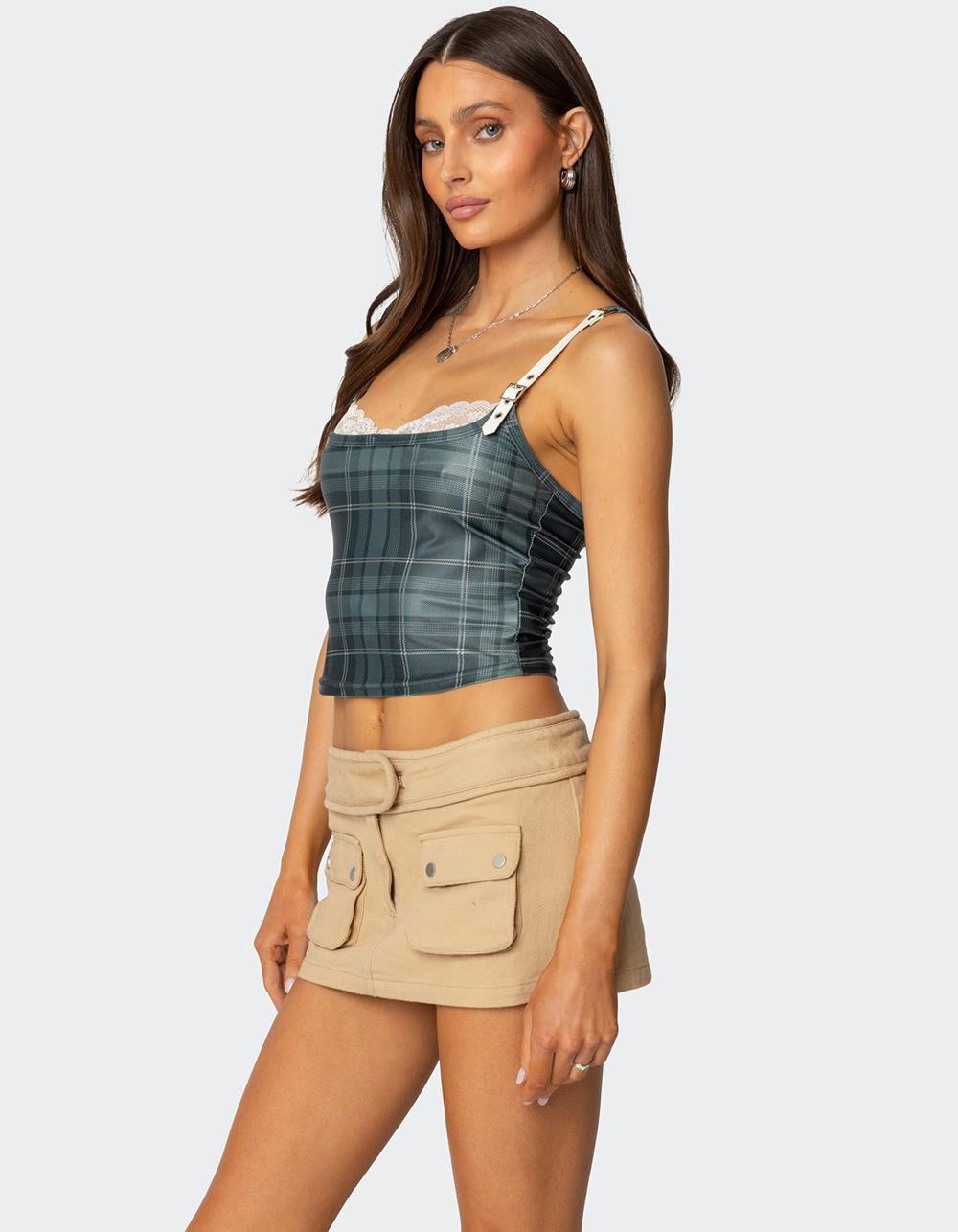 EDIKTED Plaid Lacey Peekaboo Top Product Image