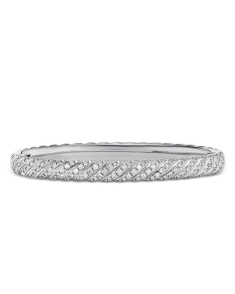 Womens Sculpted Cable Bangle Bracelet In 18K White Gold Product Image