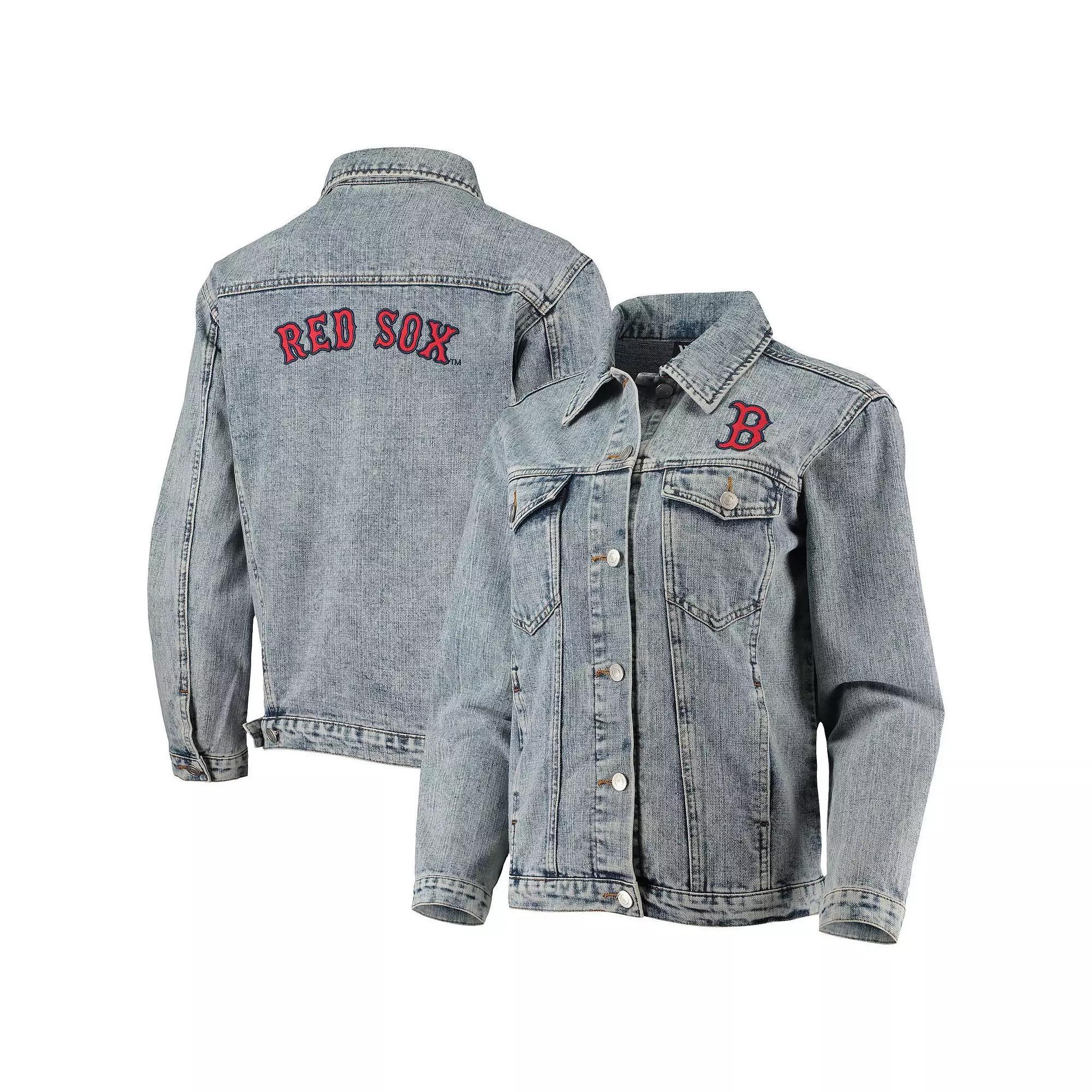 Women's The Wild Collective Boston Red Sox Team Patch Denim Button-Up Jacket, Size: Small, Blue Product Image