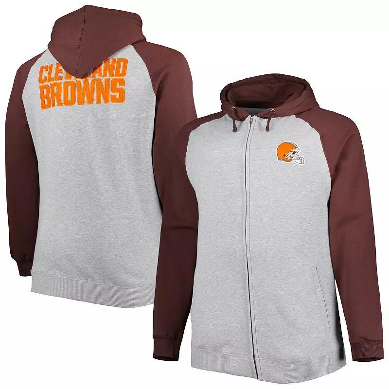 Men's Heather Gray Cleveland Browns Big & Tall Fleece Raglan Full-Zip Hoodie Jacket, Size: 2XB, Grey Product Image