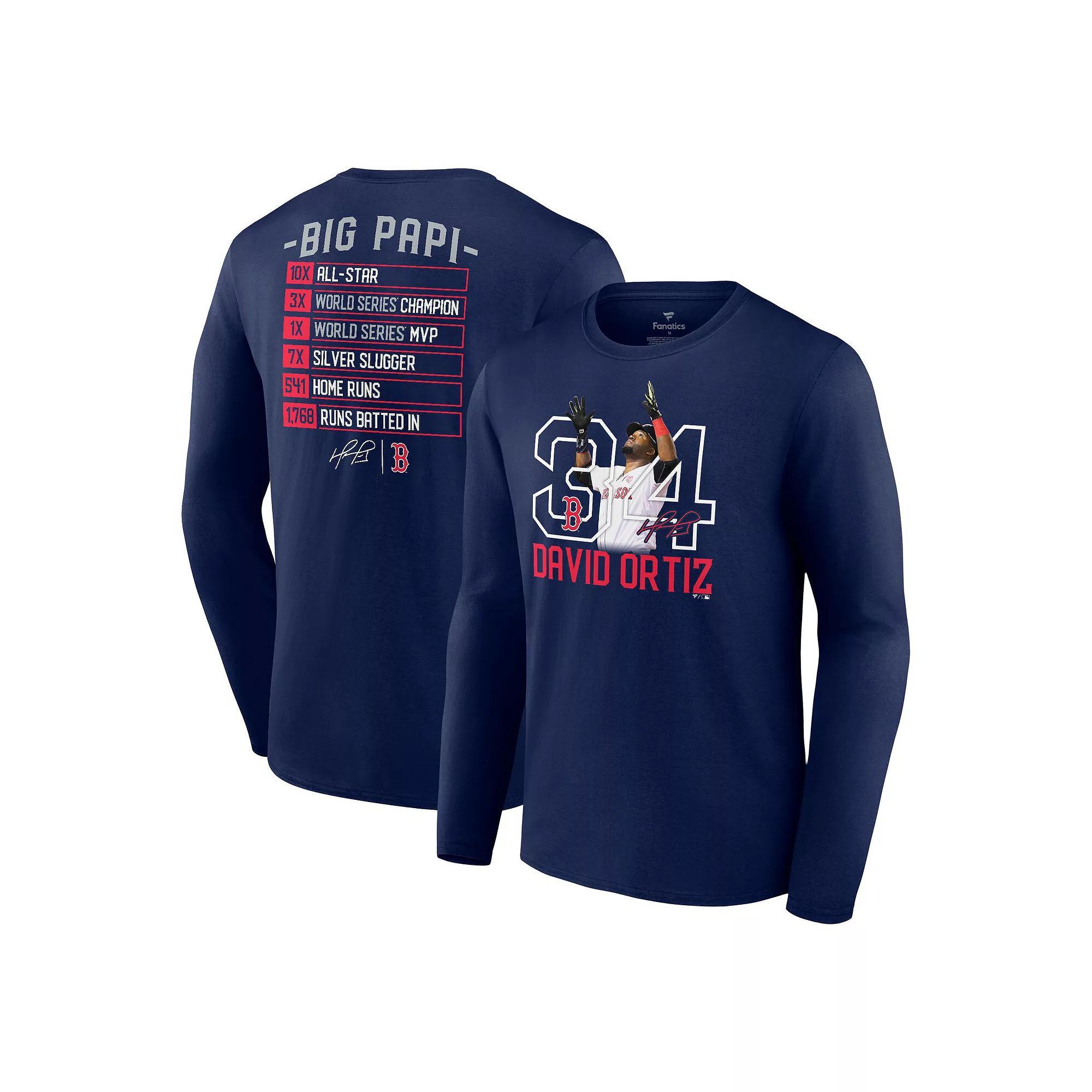 Men's Fanatics Branded David Ortiz Navy Boston Red Sox Stats Resume Long Sleeve T-Shirt,  Product Image