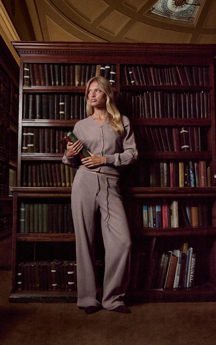 Mushroom Soft Ribbed Button Up Cardigan Product Image