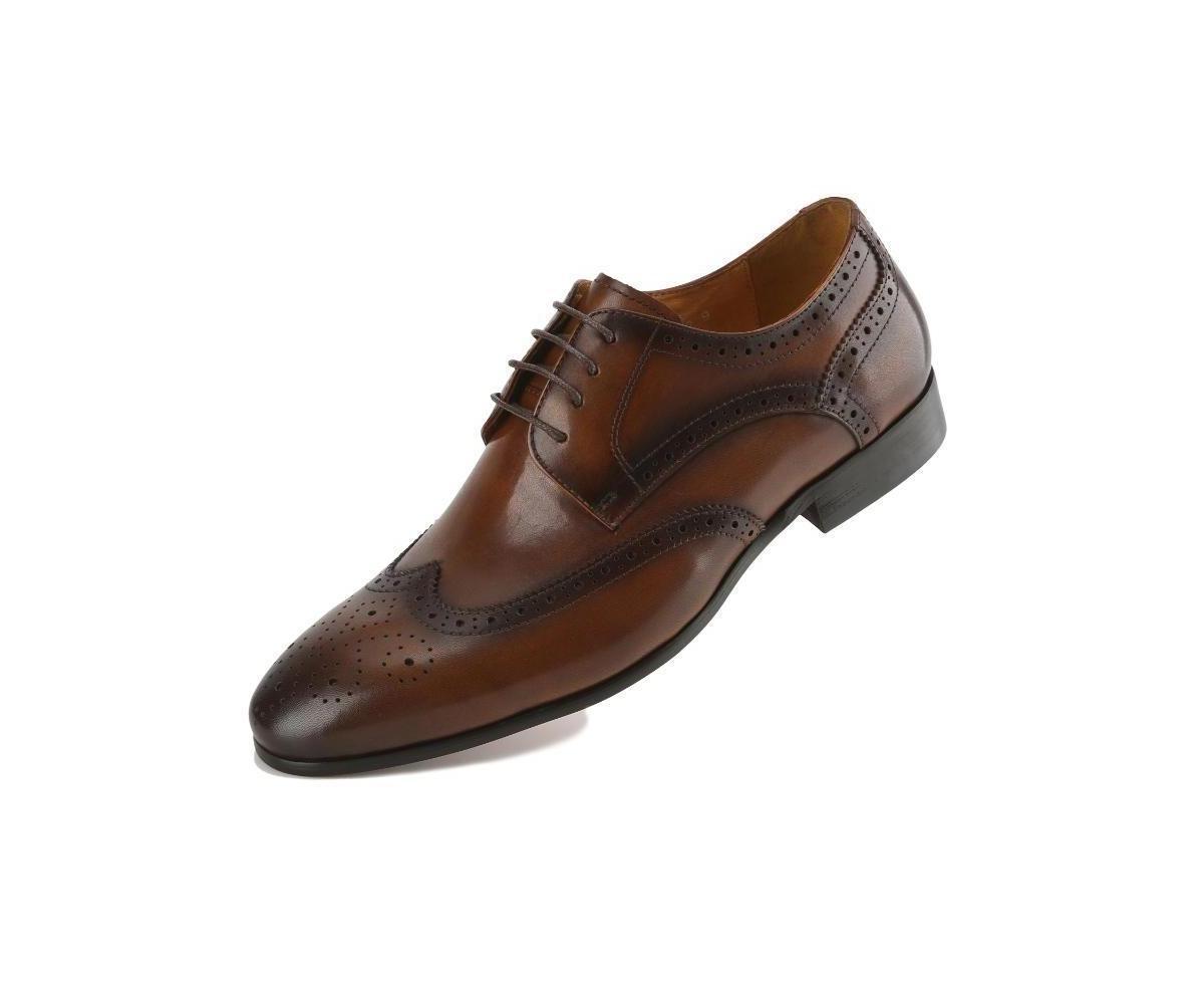 Gino Vitale Mens Handcrafted Genuine Leather Brogue Wingtip Medallion Dress Shoe Product Image