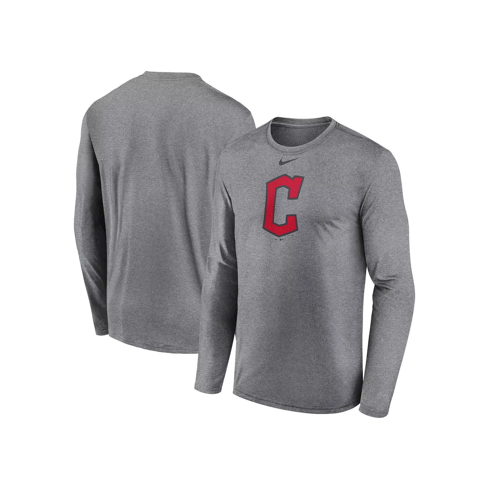 Men's Nike Heather Gray Cleveland Guardians Logo Legend Long Sleeve T-Shirt,  Product Image