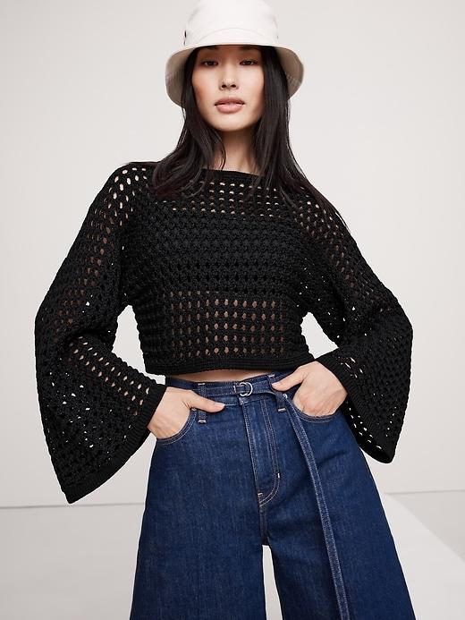 Cotton Crochet-Style Cropped Sweater Product Image