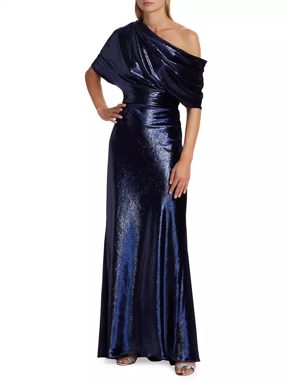 Metallic Velvet Draped Gown Product Image