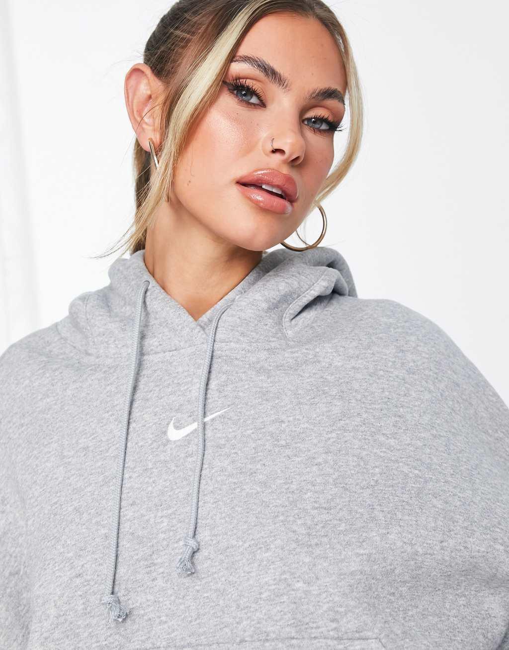 Nike Phoenix Fleece super oversized hoodie in gray Product Image