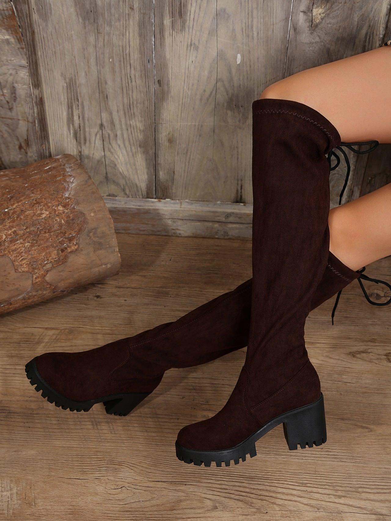 Leopard Round Toe Block Heel Boots Product Image