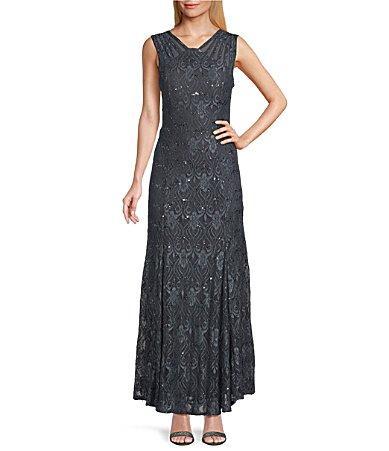 Women's R&M Richards Mermaid Lace Gown, Size: 16, Cadet Product Image