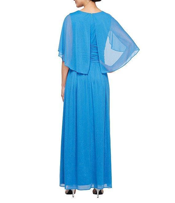 Ignite Evenings V-Neck 3/4 Illusion Sleeve Glitter Mesh A-Line Gown Product Image