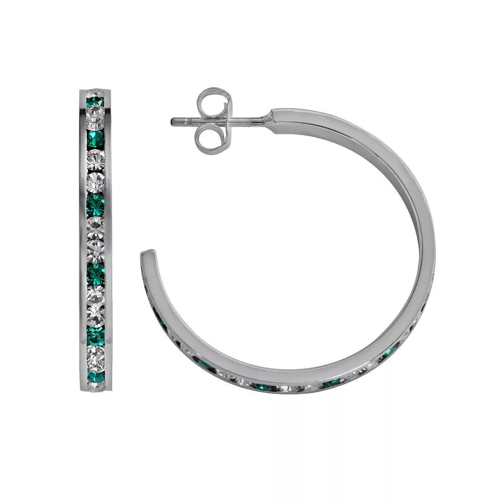 Traditions Jewelry Company Sterling Silver Green & White Crystal Hoop Earrings, Women's, Multicolor Product Image