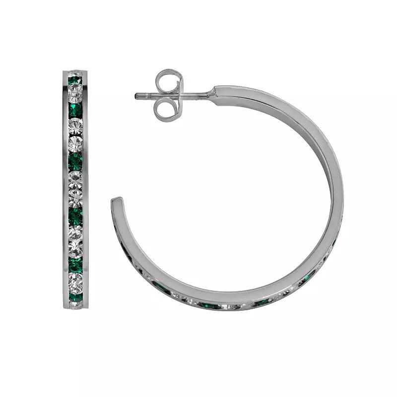 Traditions Jewelry Company Sterling Silver Green & White Crystal Hoop Earrings, Women's, Multicolor Product Image