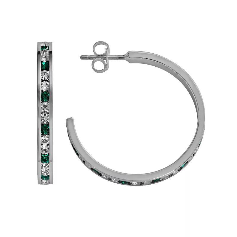 Traditions Jewelry Company Sterling Silver Green & White Crystal Hoop Earrings, Women's, Multicolor Product Image