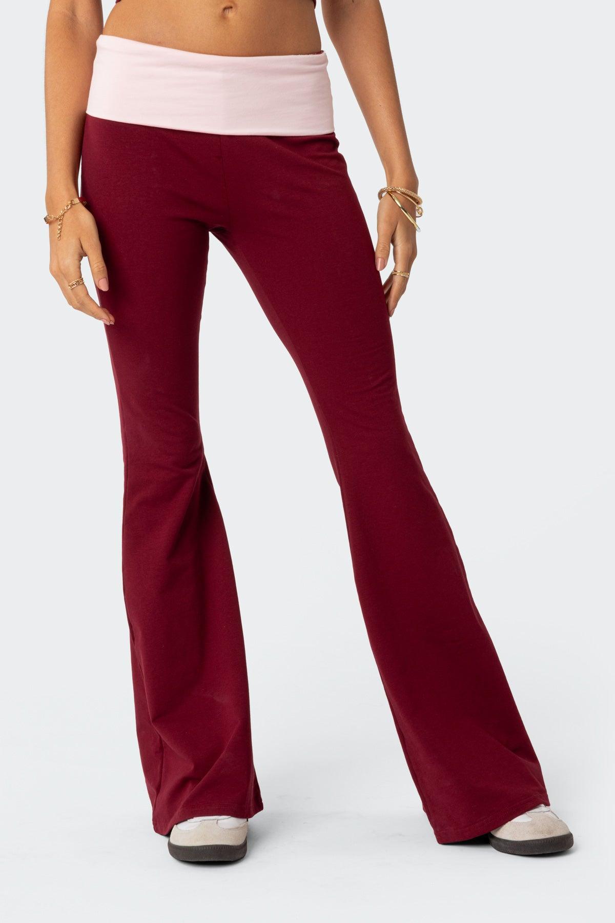 Contrast Fold Over Flared Leggings Product Image