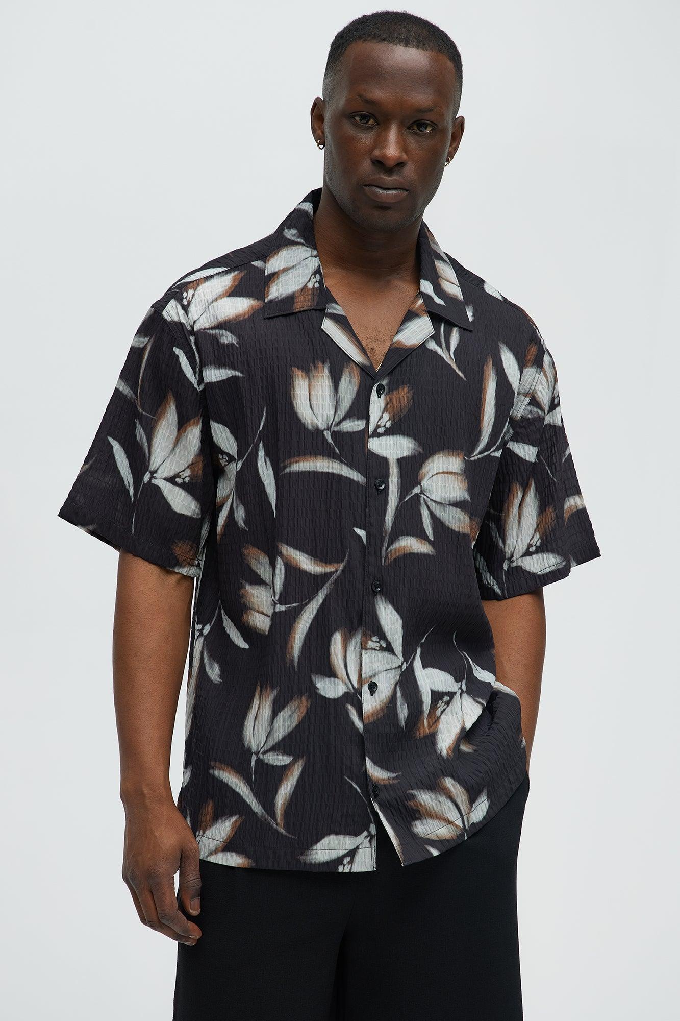 White Flowers Button Up Shirt - Black/combo Product Image
