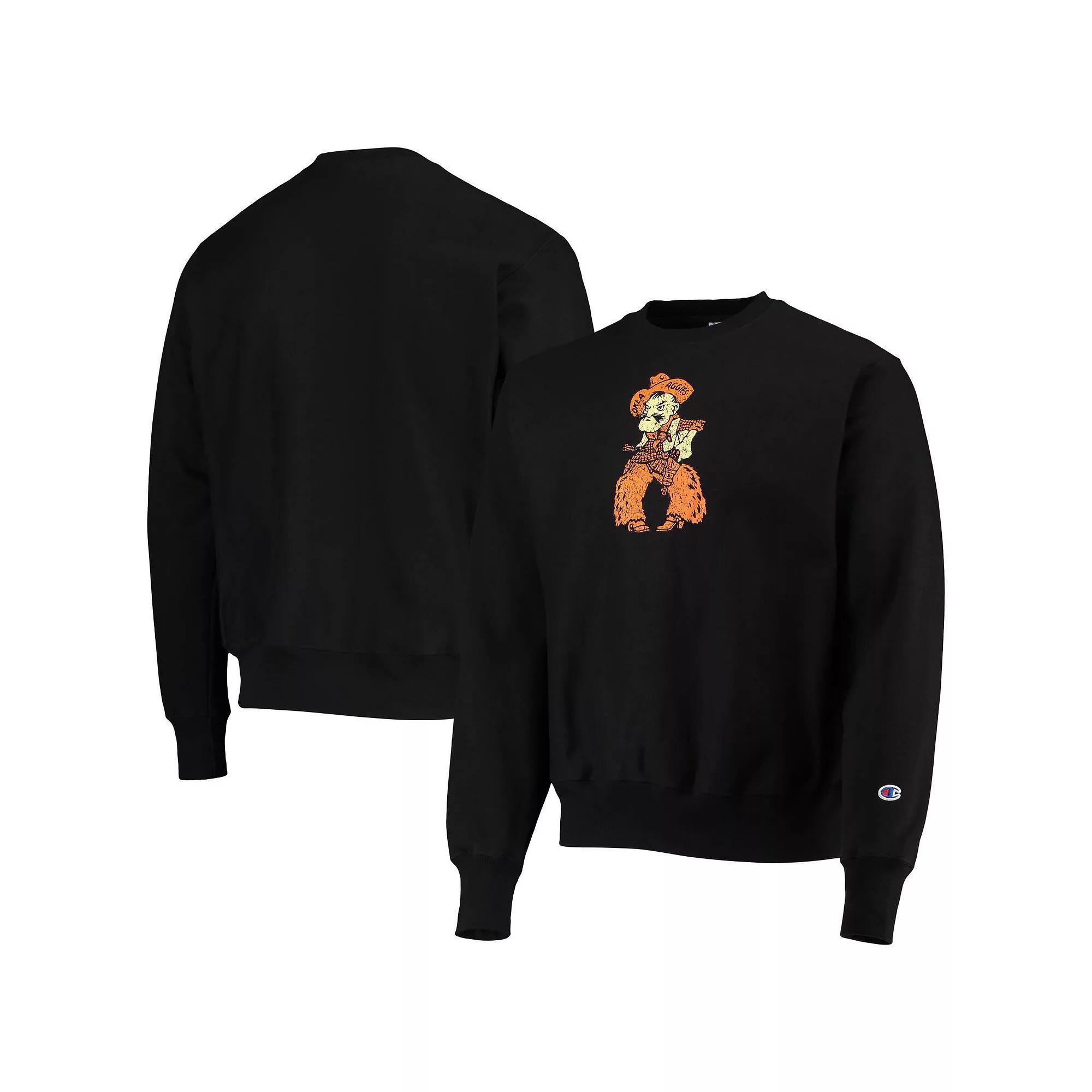 Men's Champion Black Oklahoma State Cowboys Vault Logo Reverse Weave Pullover Sweatshirt,  Product Image