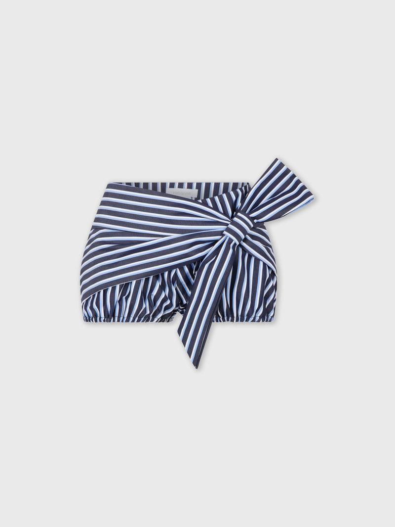 STRIPED WHITE AND BLUE MINI SHORTS IN COTTON POPLIN Product Image