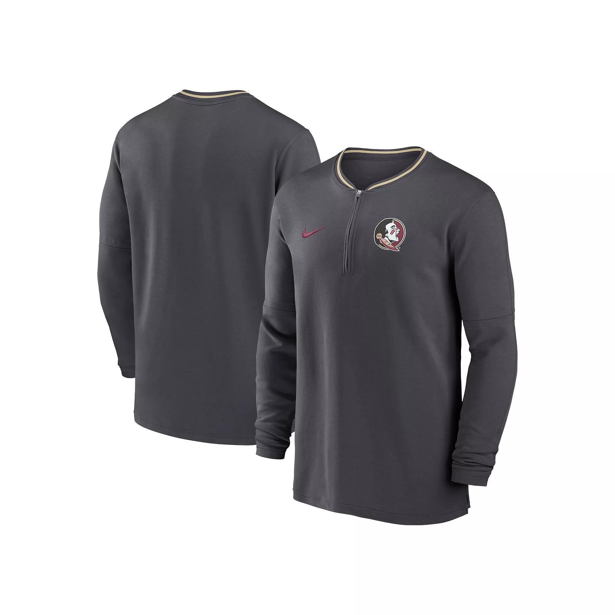 Men's Nike Anthracite Florida State Seminoles 2024 Sideline Coach Performance Half-Zip Long Sleeve Top, Size: Large, Grey Product Image