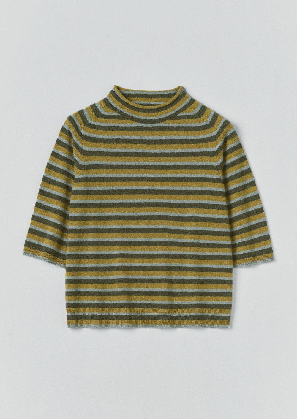 Stripe Wool Cashmere Half Sleeve Sweater | Green Multi Product Image