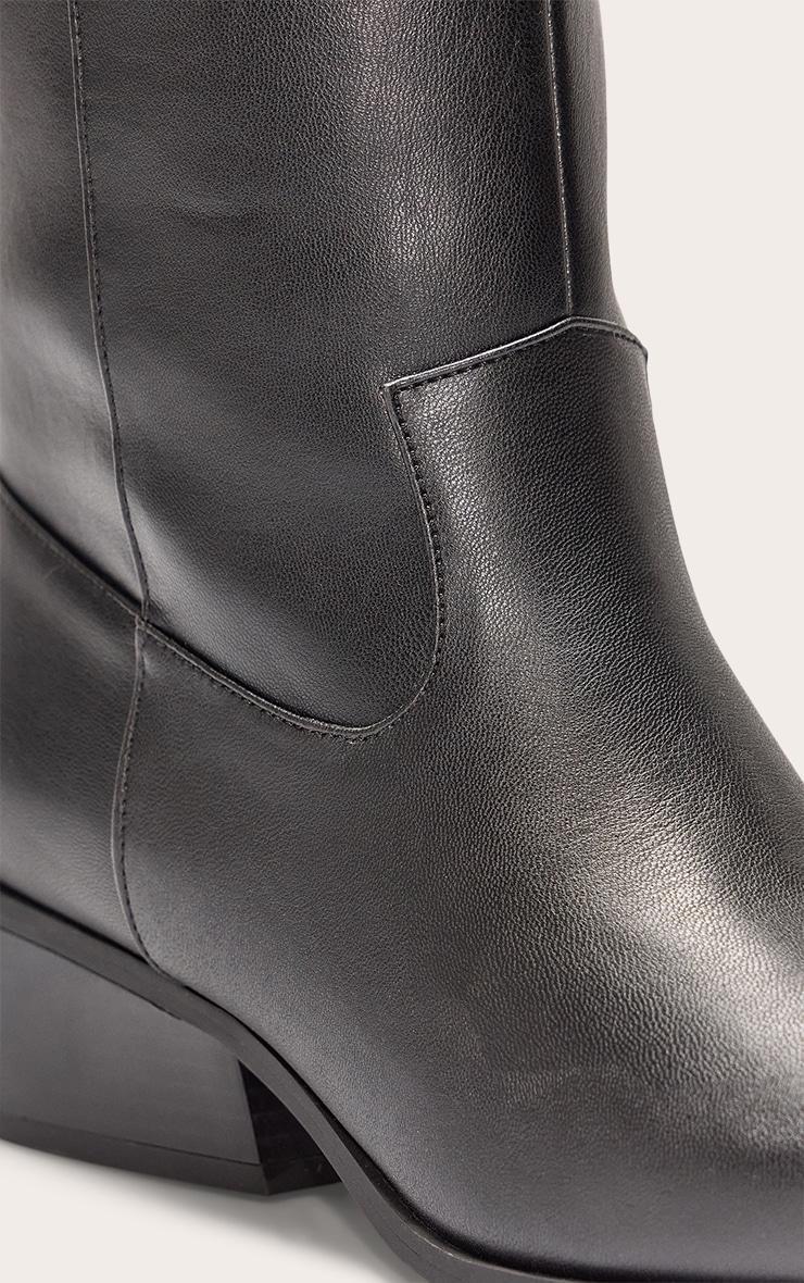 Black Black Pu Point Toe Western Knee High Boots Product Image