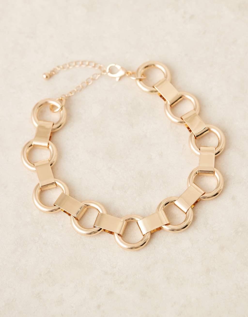 ASOS DESIGN choker necklace with chunky ring detail in gold tone Product Image