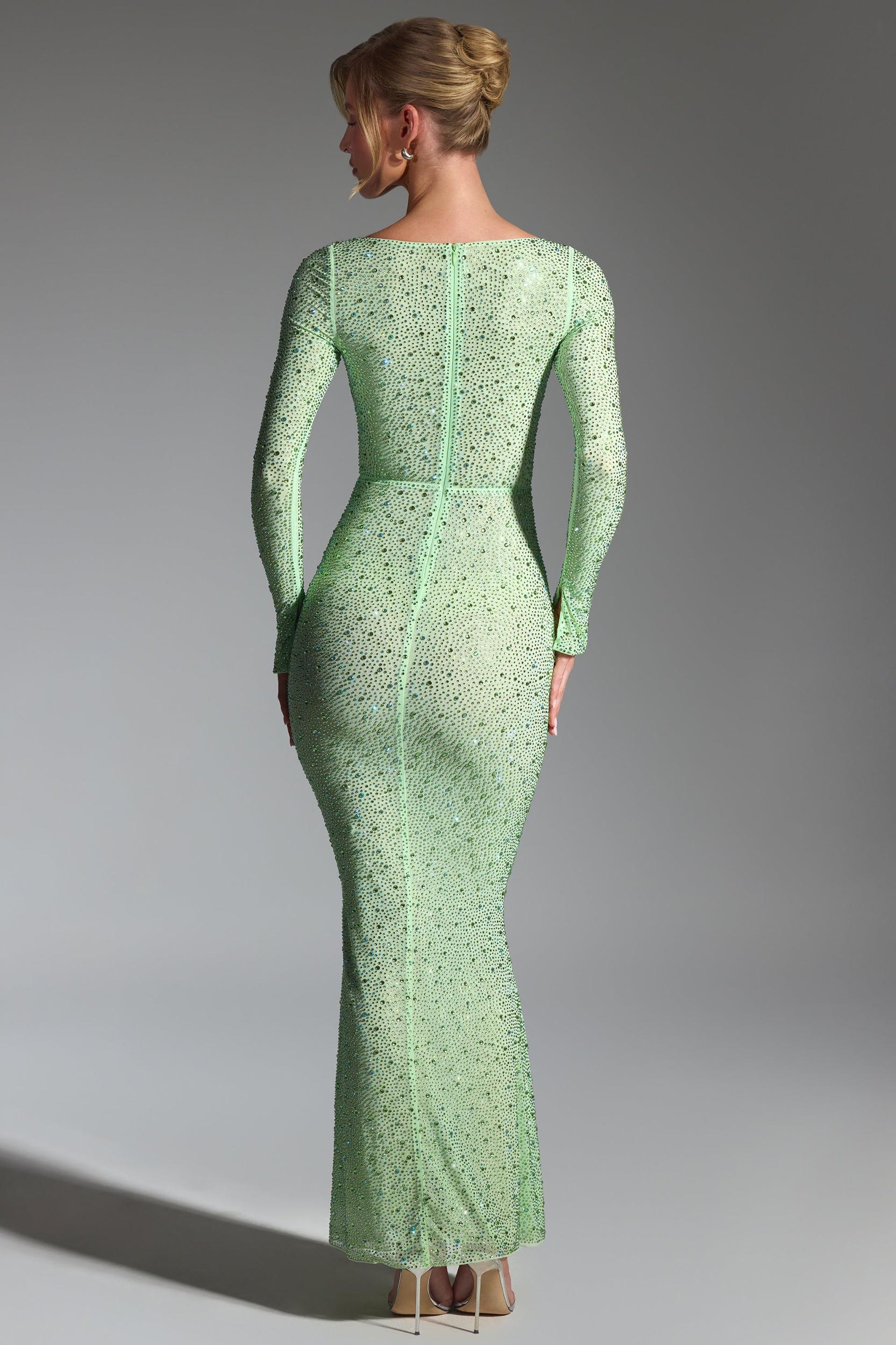 Embellished Fishtail Maxi Dress in Pistachio Product Image