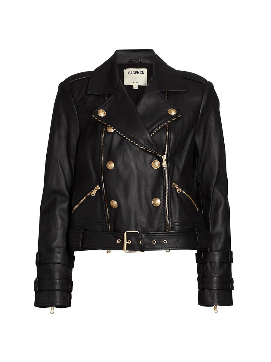 Billie Belted Leather Jacket Product Image