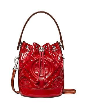 Tory Burch T Monogram Mini Debossed Patent Leather Bucket Bag Product Image