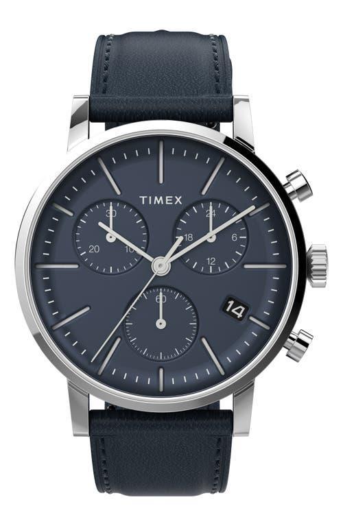 TIMEX Men's Chicago Chronograph Leather Strap Watch In Blue Product Image