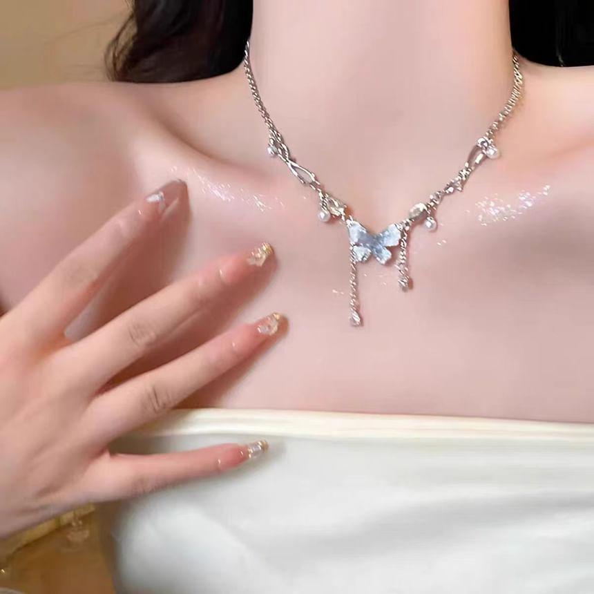 Rhinestone Butterfly Pendant Necklace Product Image