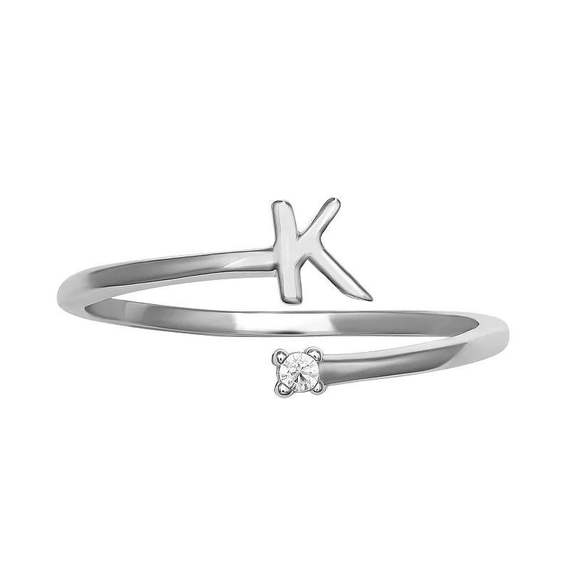 PRIMROSE Sterling Silver Cubic Zirconia Initial Bypass Band Ring, Womens Gold Tone K Product Image