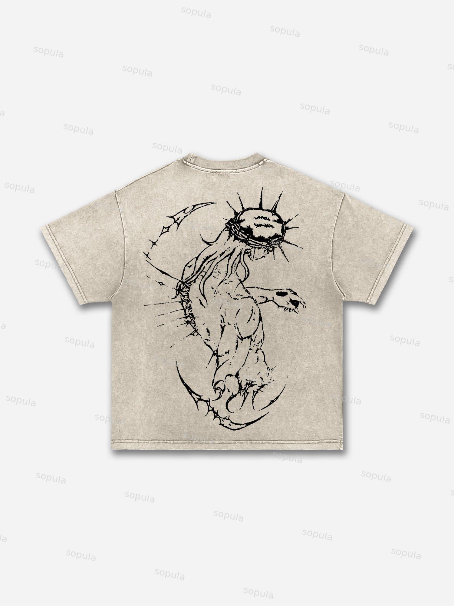 Cross Jesus Graphic Acid Wash T-shirt Product Image