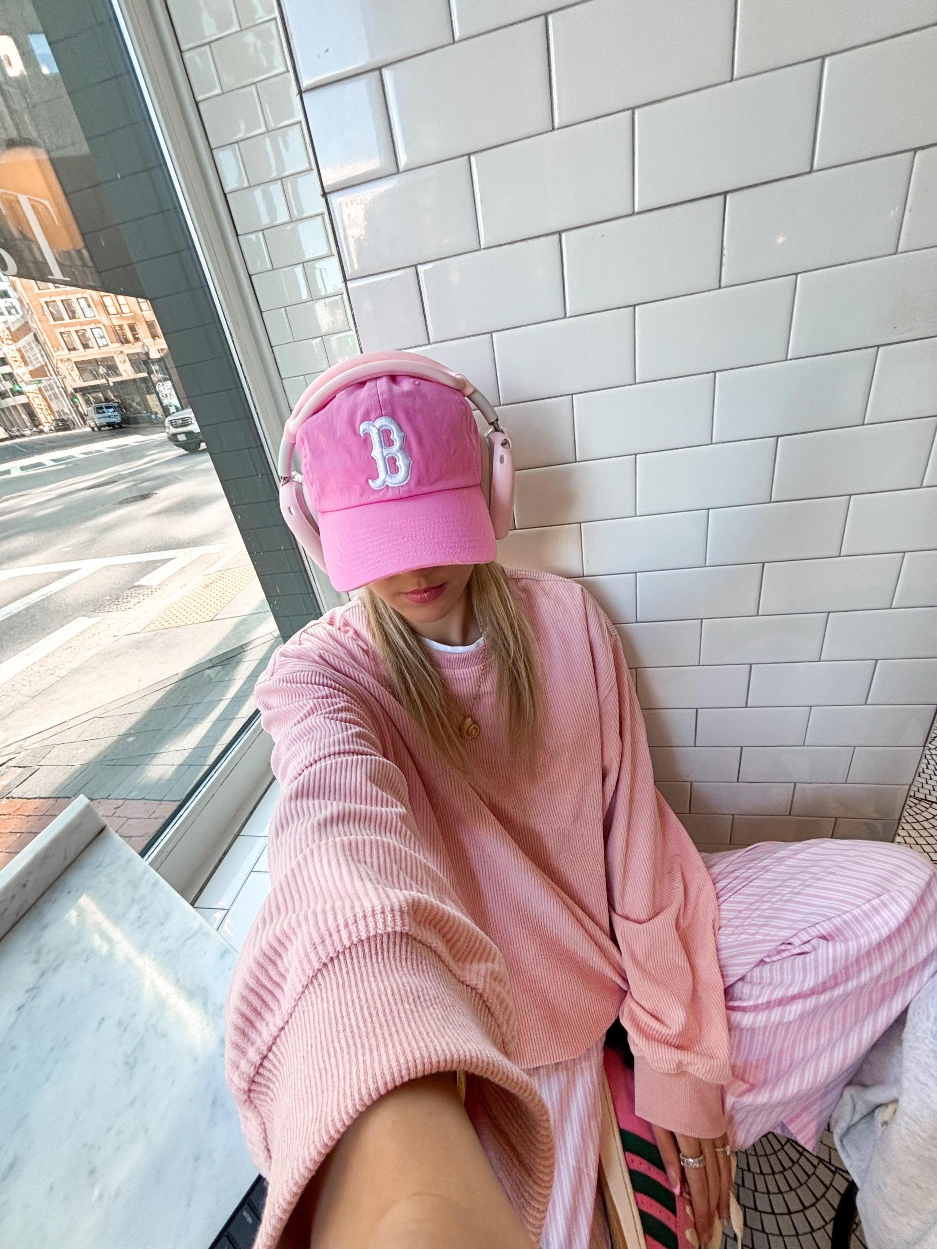 Light Pink Basic Corduroy Sweatshirt Product Image