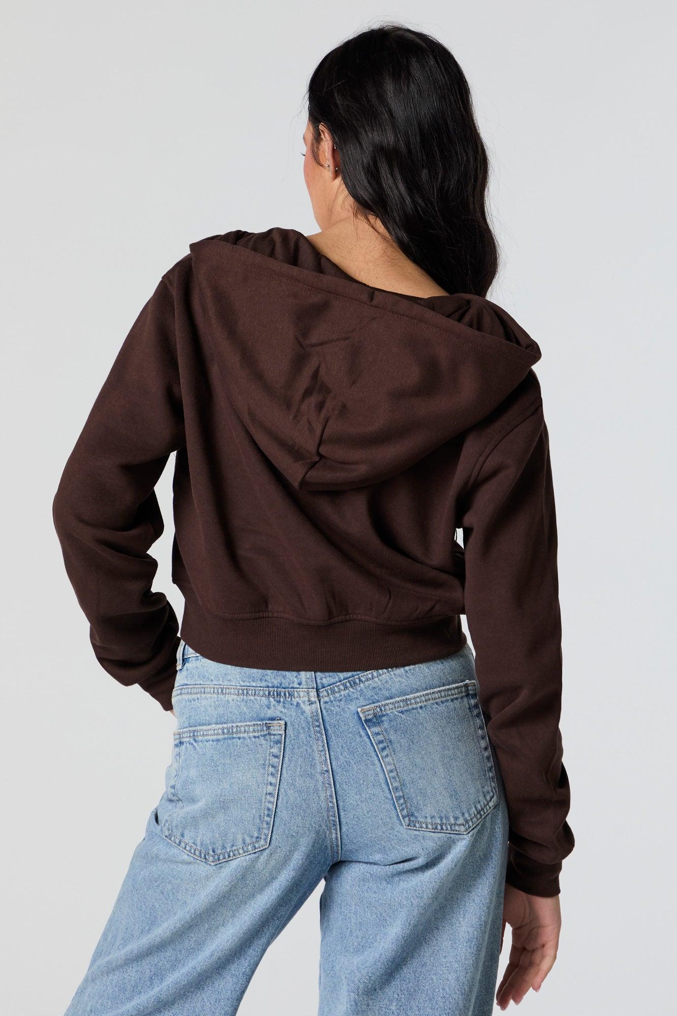 Soft Fleece Zip-Up Cropped Hoodie Female Product Image