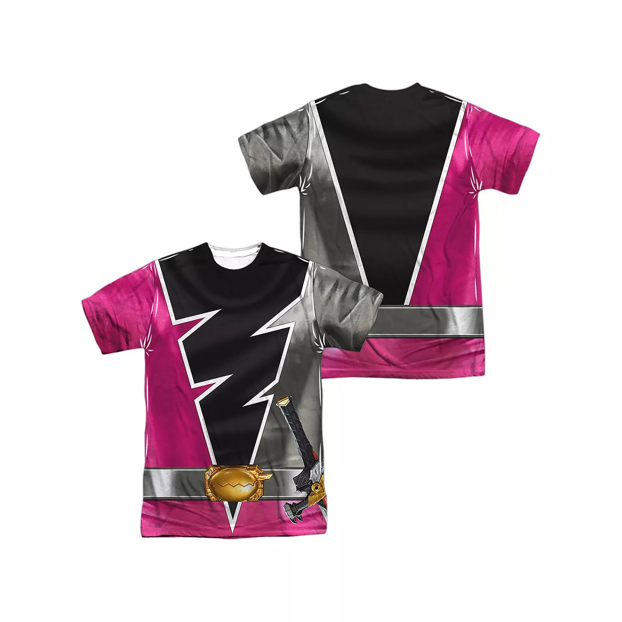 Men's Power Rangers: Dino Fury Red Ranger Costume Sublimated Graphic Tee, Size: XXL, Black Product Image