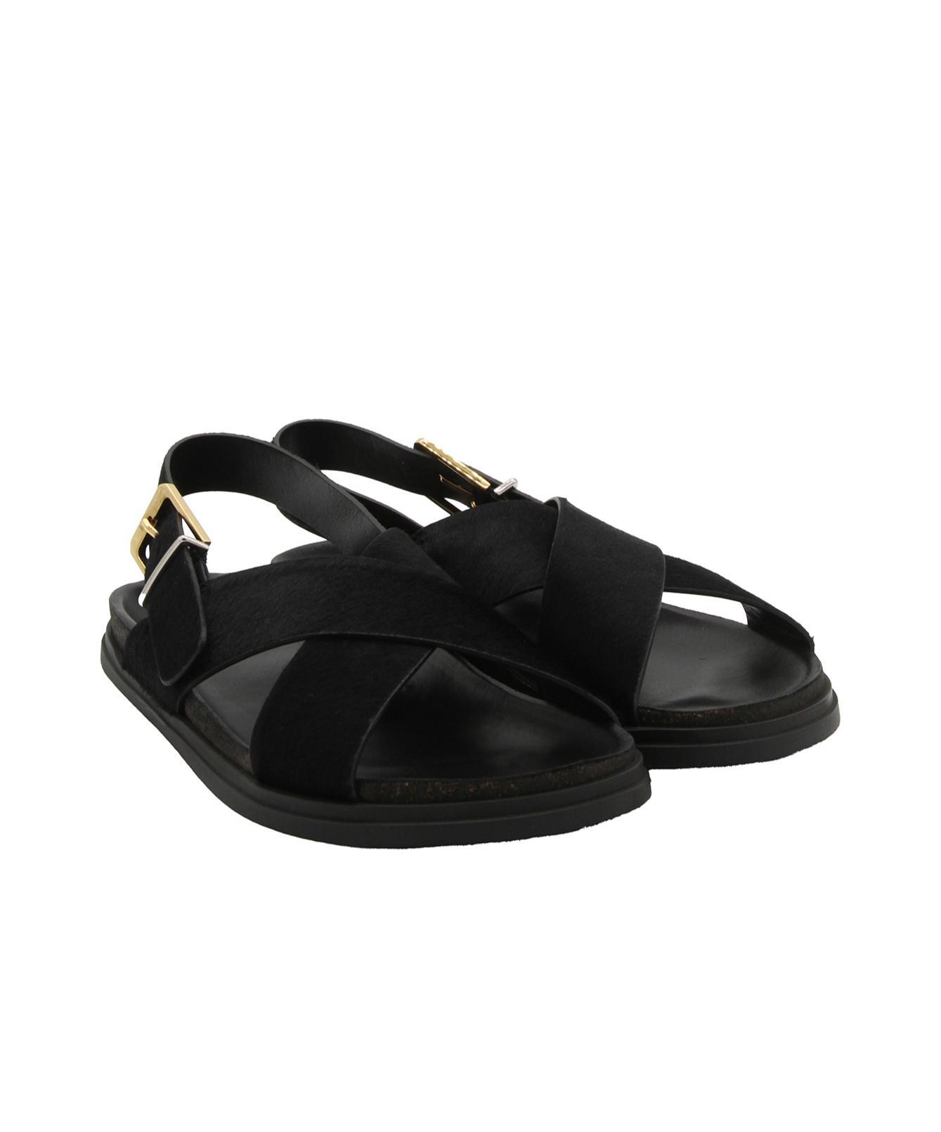 THE ROW Buckle Leather Sandals In Black Product Image