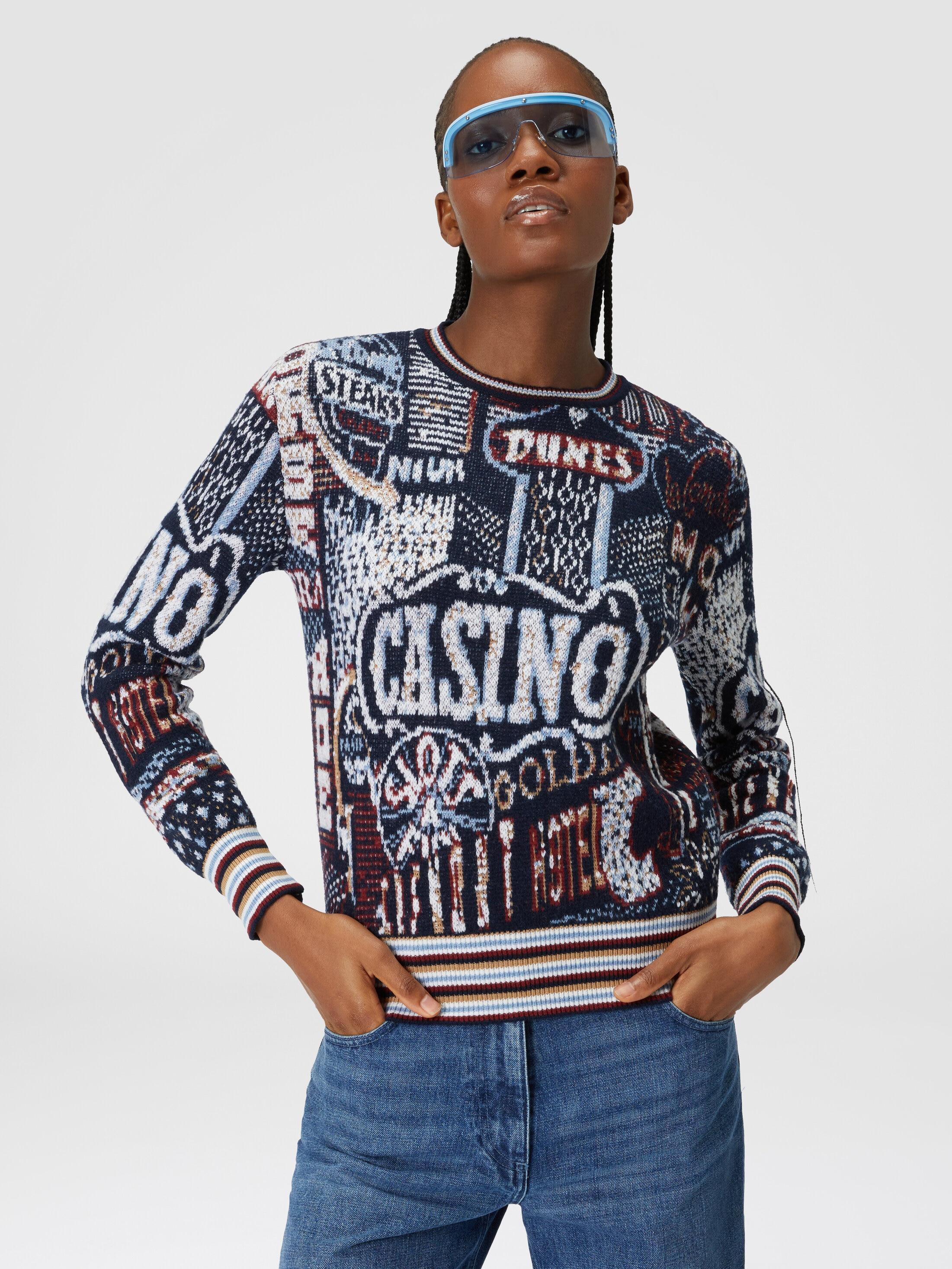 Crewneck pullover in wool blend with jacquard lettering Product Image