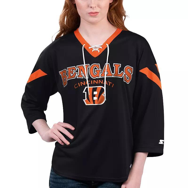Women's Starter Orange Denver Broncos Rally Lace-Up 3/4 Sleeve T-Shirt,  Product Image
