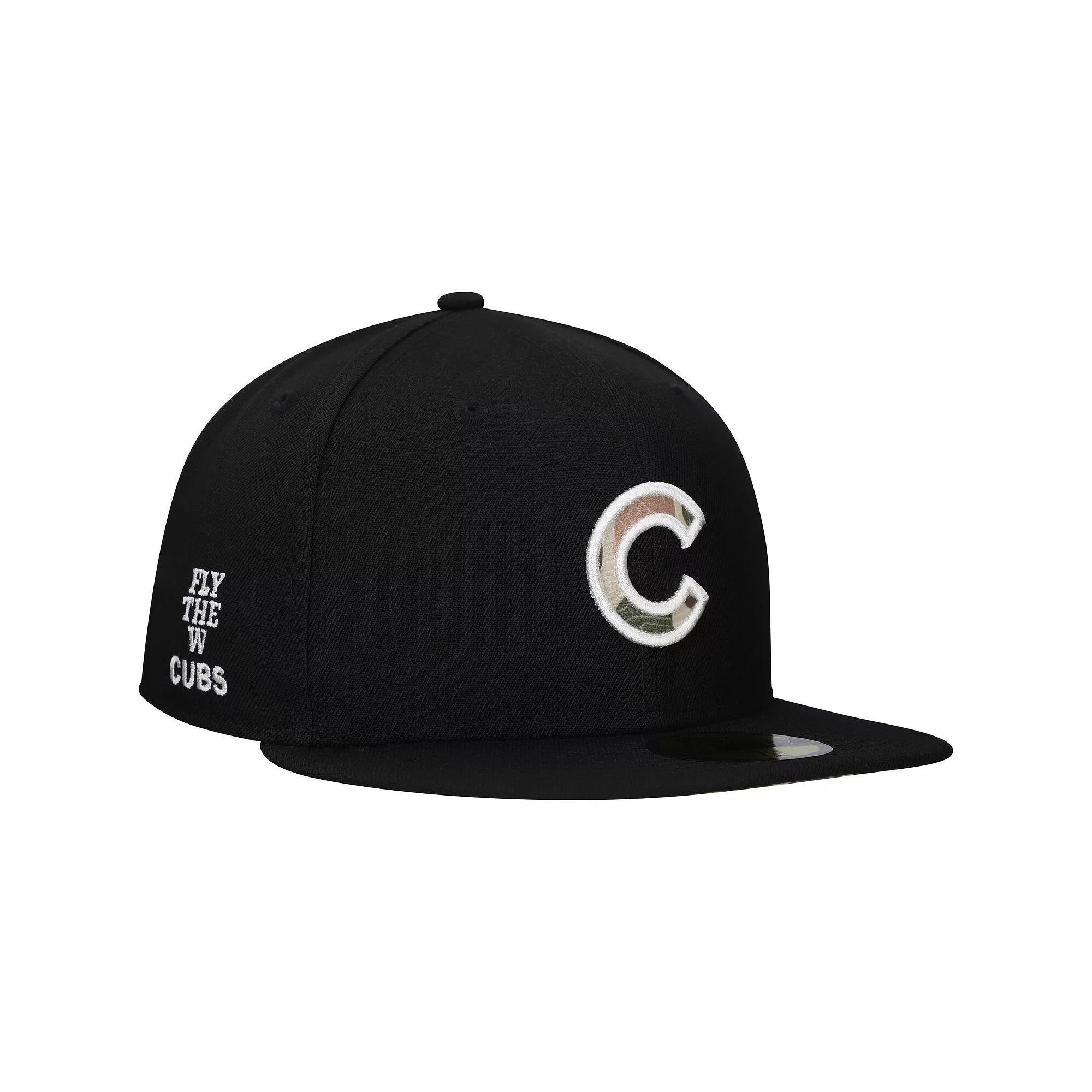 Men's New Era Black Chicago Cubs Troop Chant Camo Undervisor 59FIFTY Fitted Hat,  Product Image