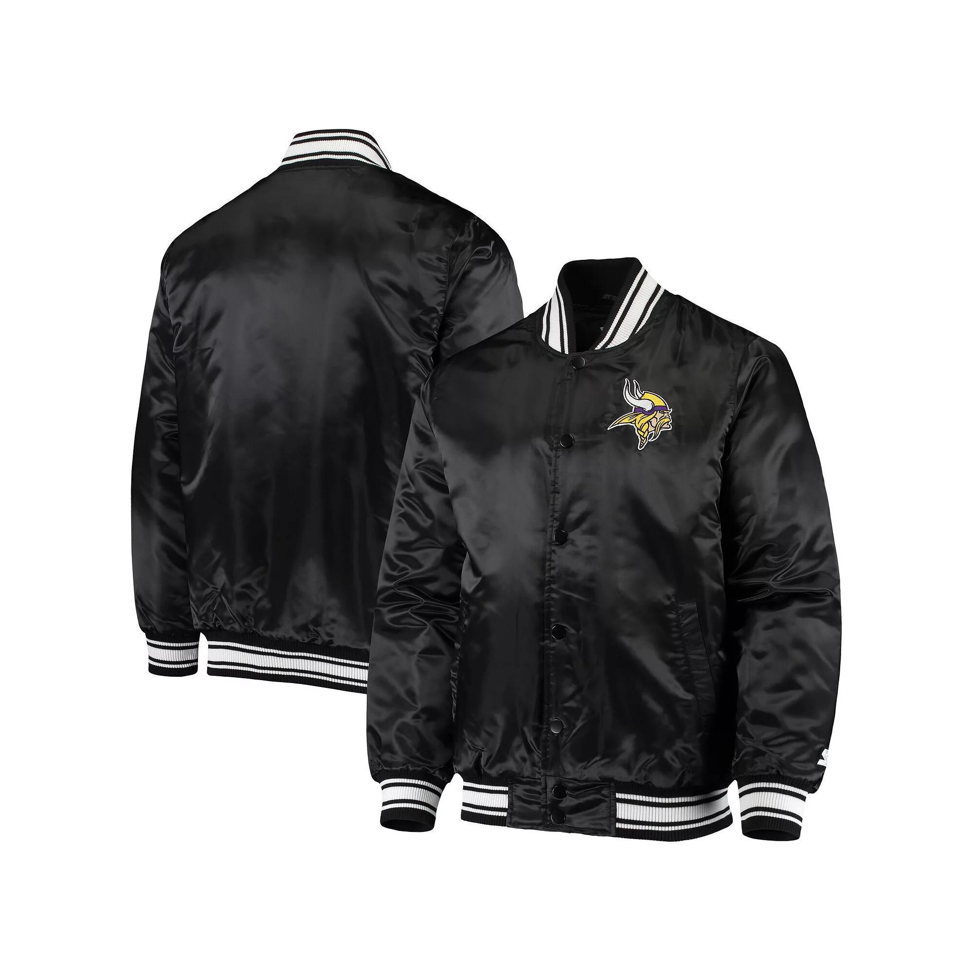 Men's Starter Black Minnesota Vikings Locker Room Satin Varsity Full-Snap Jacket, Size: XL Product Image