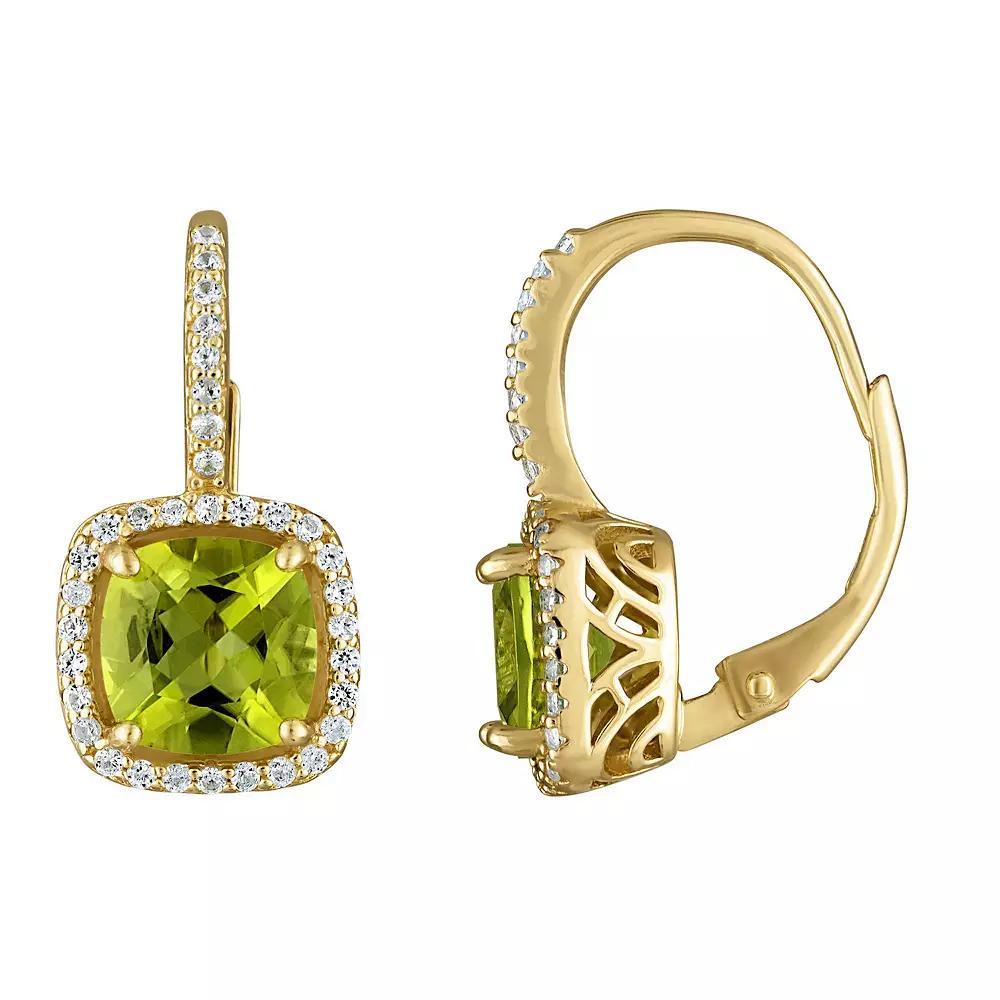 Designs by Gioelli 14k Gold Over Silver Gemstone Drop Earrings with Lab-Created White Sapphire Halo & Diamond Accents, Women's, Cr Red Product Image