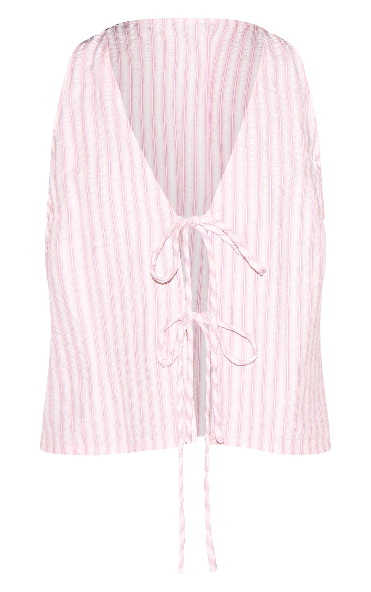 Pink Striped Sleeveless Tie Front Top Product Image