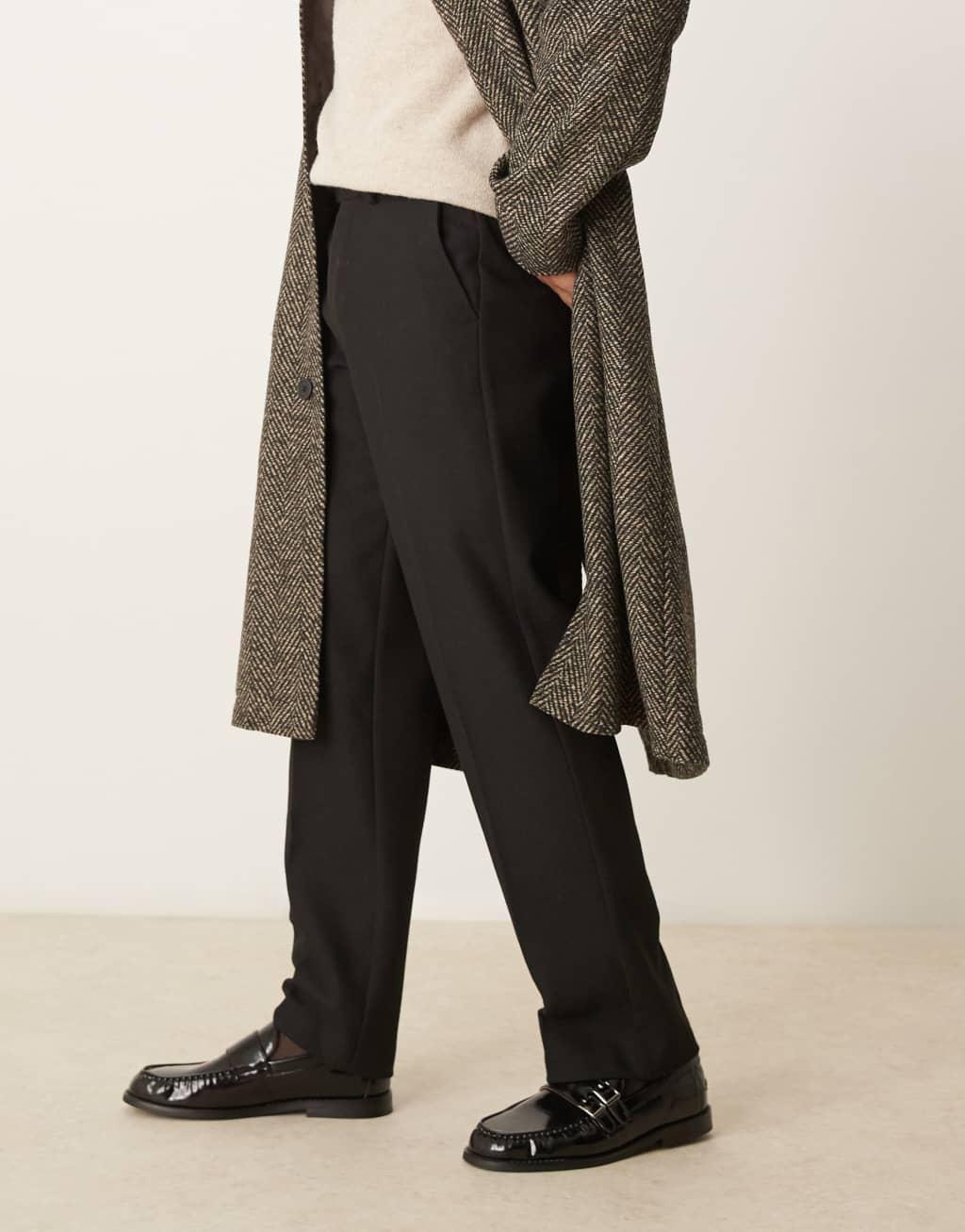 ASOS DESIGN straight leg tailored wool mix pants in black twill Product Image