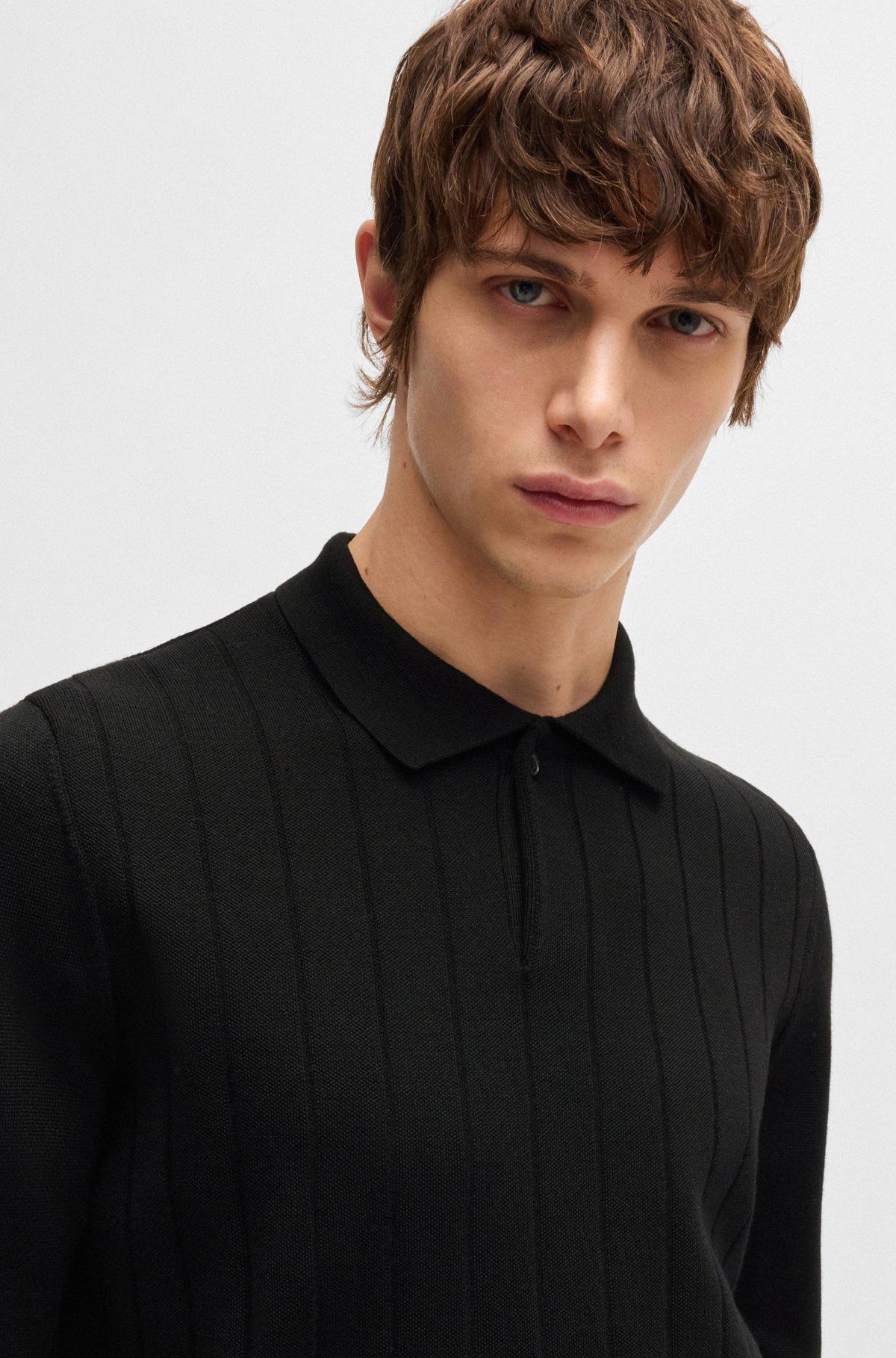Wool polo sweater with knitted stripes Product Image