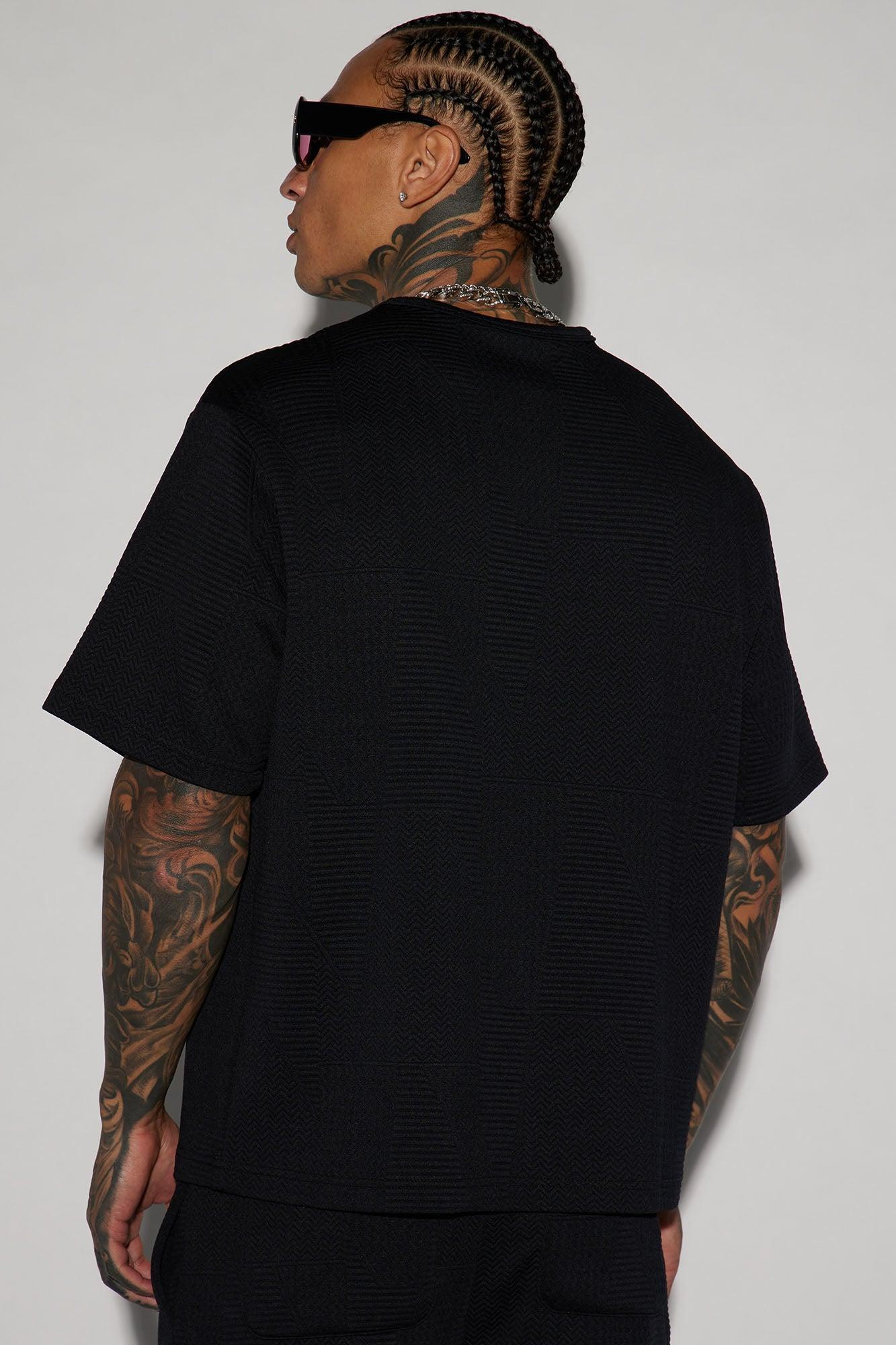 Textured Triangles Relaxed Crew Neck Tee - Black Product Image