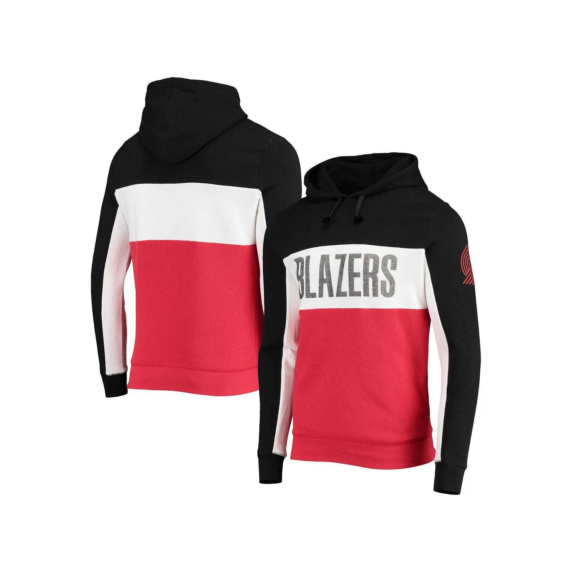 Men's Junk Food Black/White Portland Trail Blazers Wordmark Colorblock Fleece Pullover Hoodie, Size: Medium Product Image