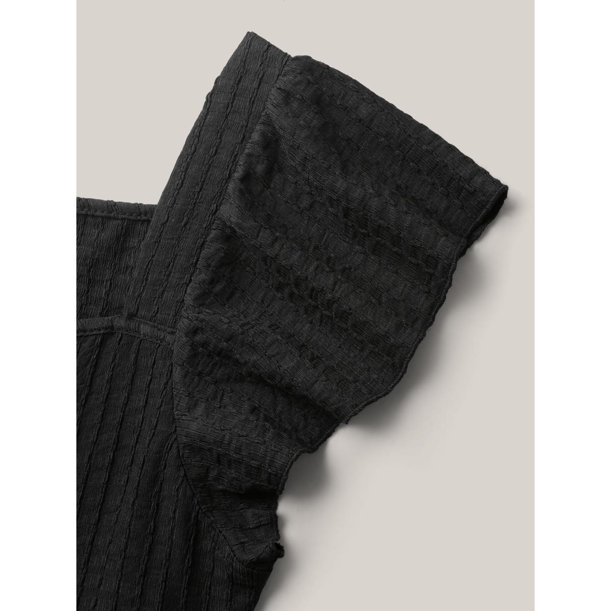 Plus Size Black Textured Shape Button Flutter Sleeve Blouse Women Office Cap Sleeve Square Neck Office Blouses BloomChic 10/M Product Image