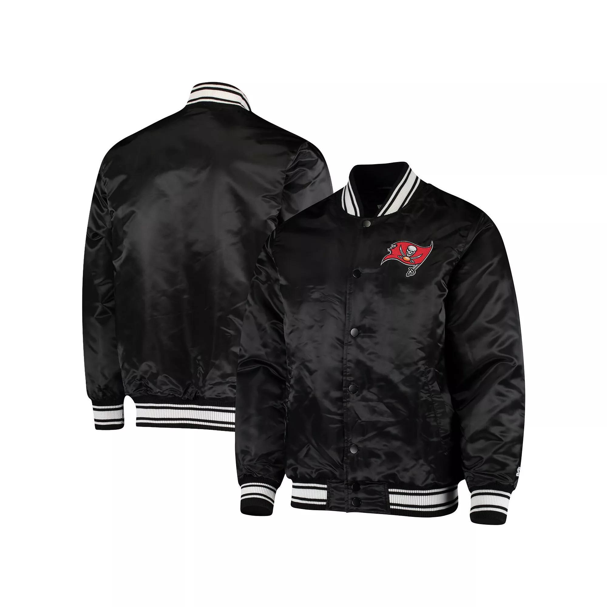 Men's Starter Black Tampa Bay Buccaneers Locker Room Satin Varsity Full-Snap Jacket, Size: Medium Product Image