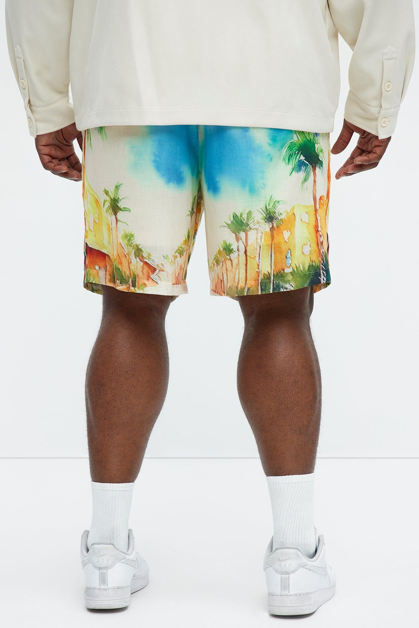 Watercolor Tropics Resort Shorts - Cream/combo Product Image